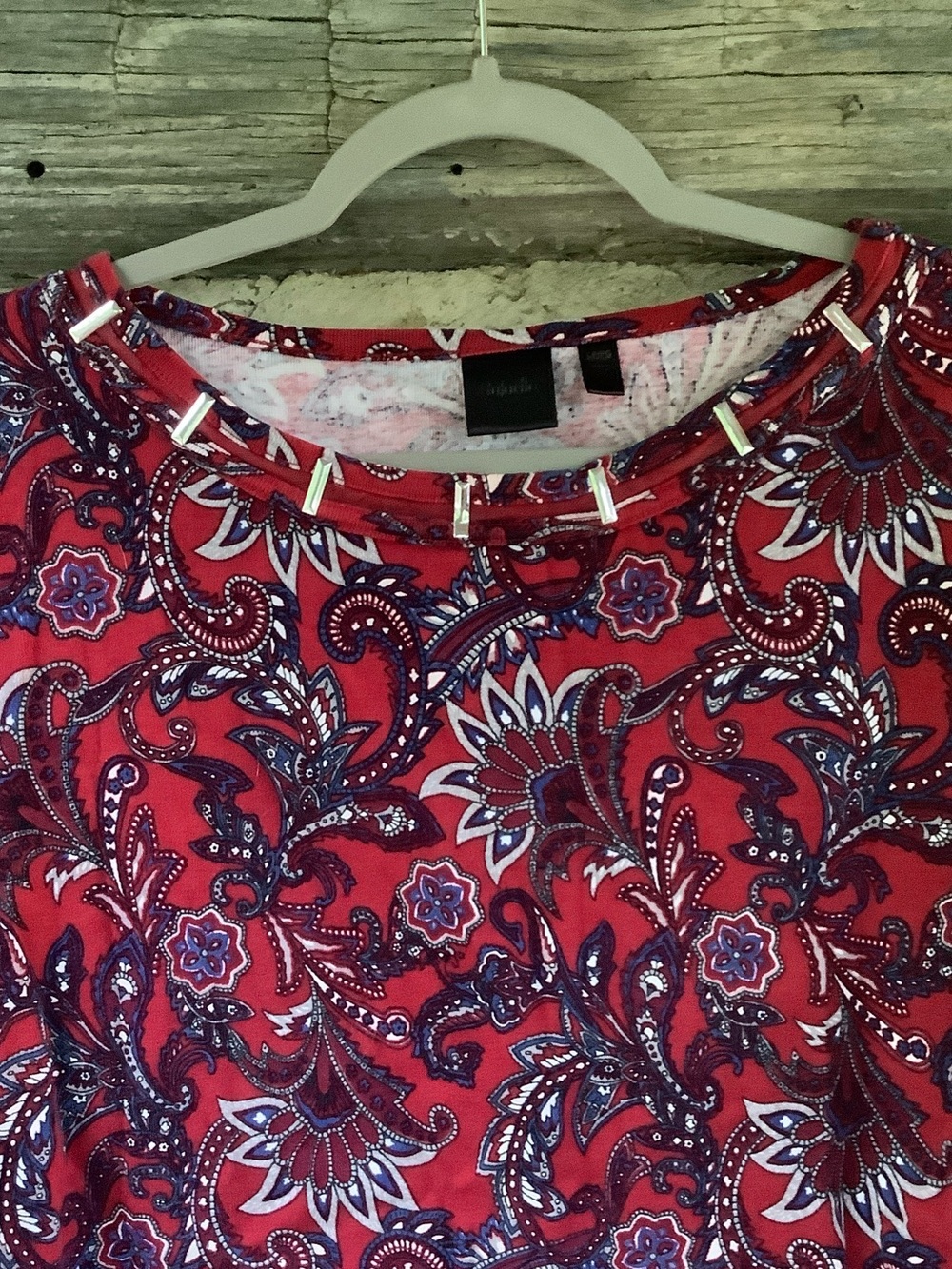 Rafaella Red Paisley Long Sleeve Scoop Neck Top - Picture 3 of 8